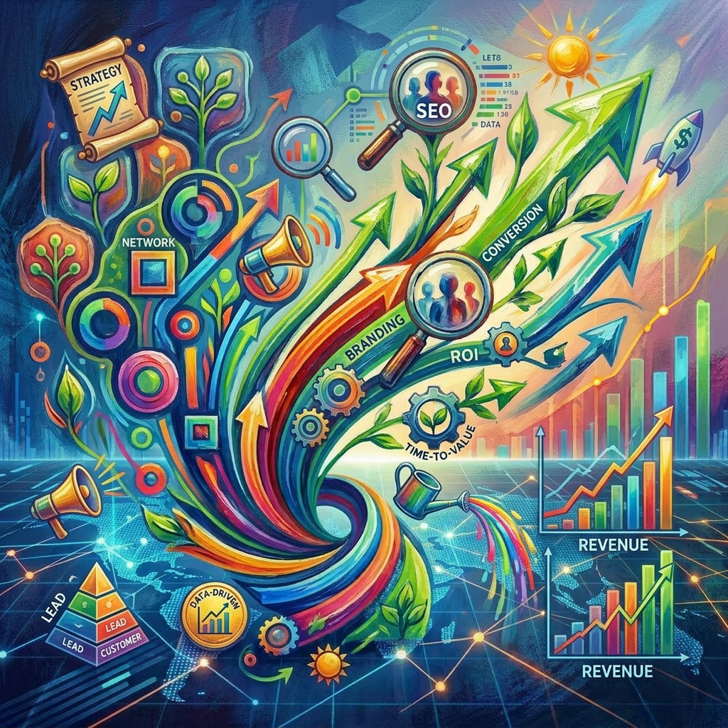 Multicolored arrows and digital data graphics emerging from a world map representing growth and analytics